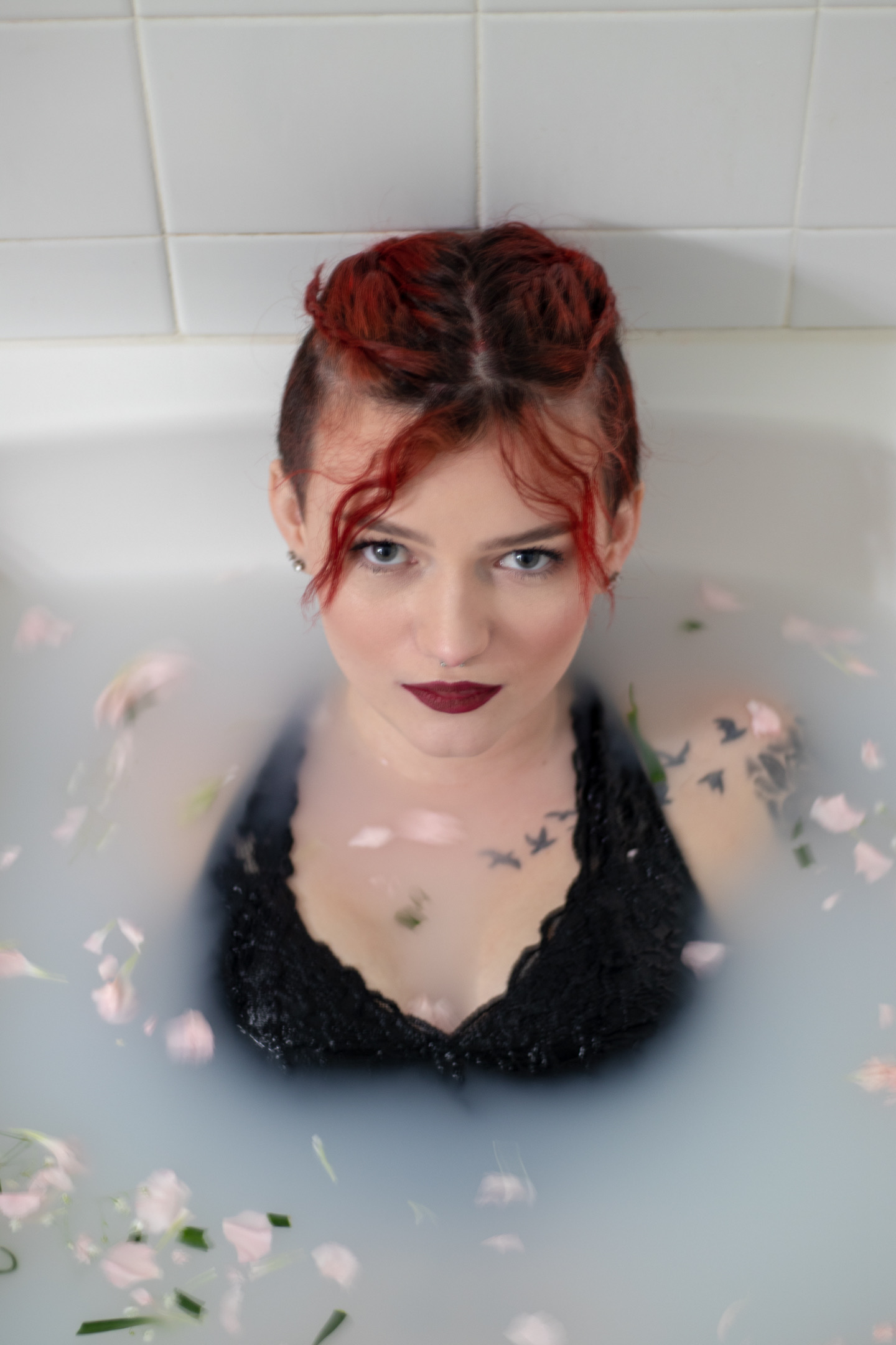 Creative milk-bath portrait from Nicole's session with Khaotic Lens Photography